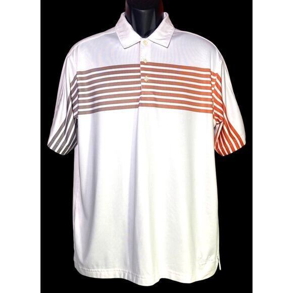 Walter Hagen Men’s Polo Golf Shirt Short Sleeve White Orange Striped Size Medium - Picture 1 of 11